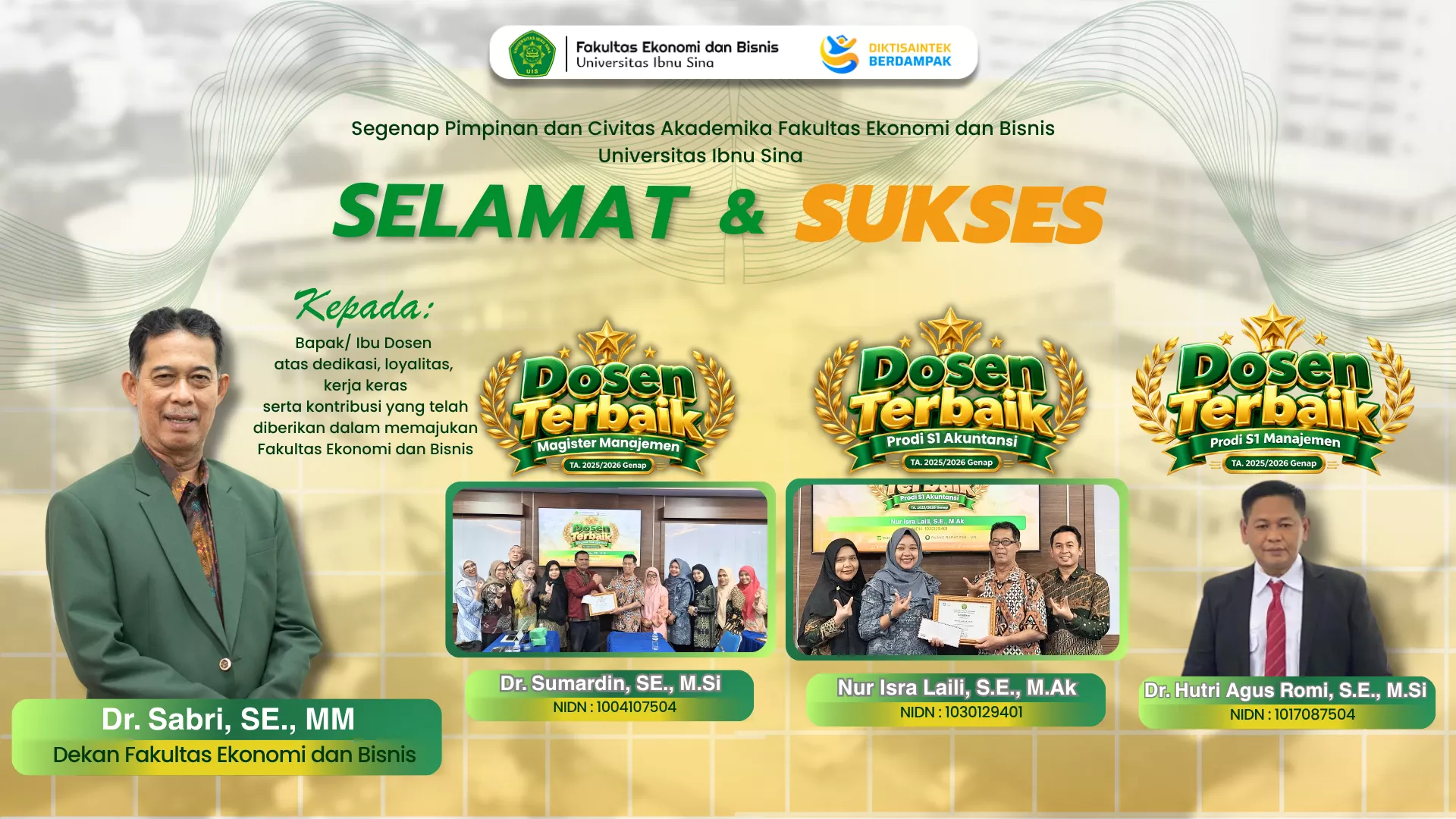 FEB UIS Berikan Apresiasi kepada Dosen Terbaik TA 2025/2026 Genap