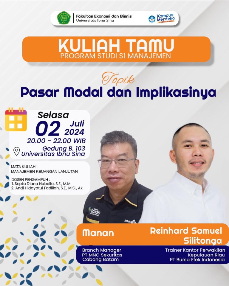 Implementasi Agreement (IA) Prodi S1 Manajemen dengan PT.BEI Kepri Sebagai Praktisi Pada Kegiatan Kuliah Tamu mata kuliah manajemen keuangan Lanjutan.
