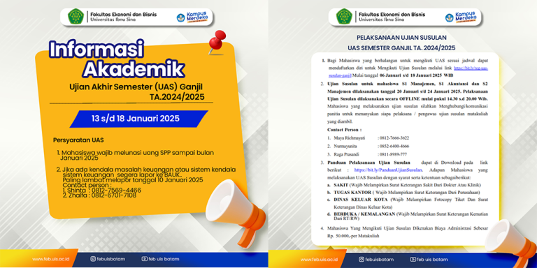 Pengumuman Ujian Akhir Semester (UAS) TA.2024/2025 Ganjil